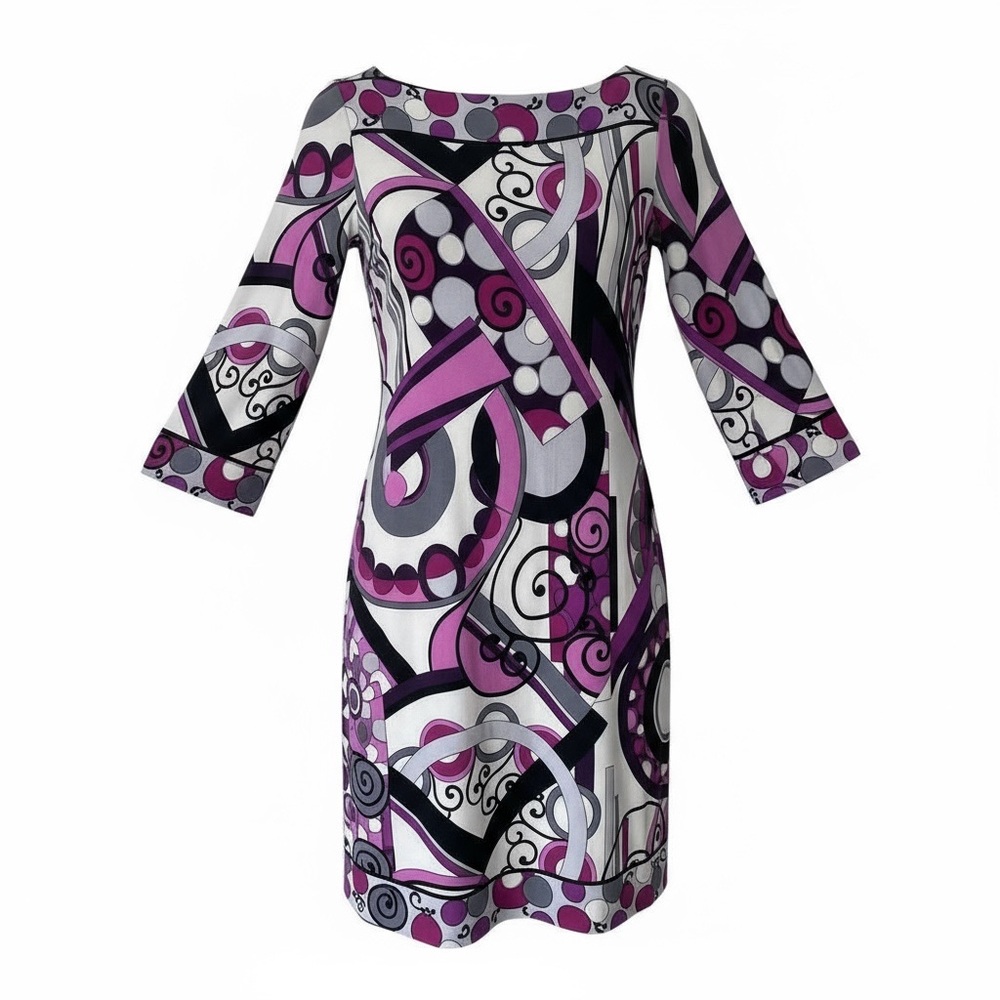 Women's Geometric Pattern Midi Dress with 3/4 Sleeves